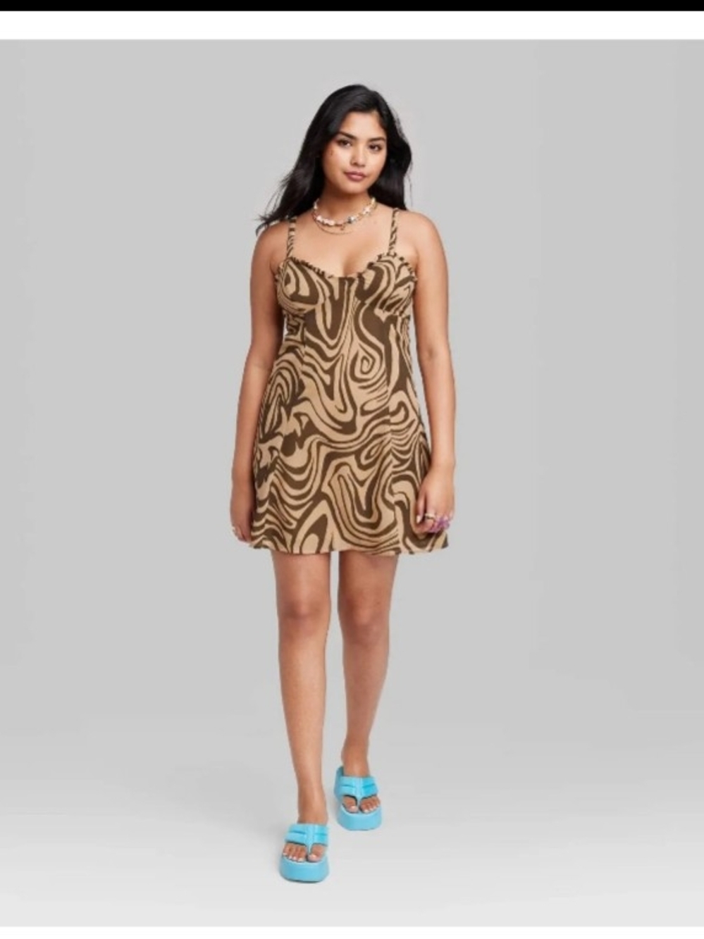 Wild Fable Women's Chiffon Mini Slip Dress Brown Swirl Size L